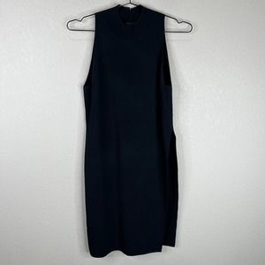 Intermix Tunic Top Size Medium Black Sleeveless Mock Neck Knit Side Slit Preppy